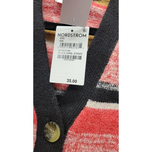 BP Crop Cardigan Black Marl Stripe Sweater Button Front - Picture 2 of 4